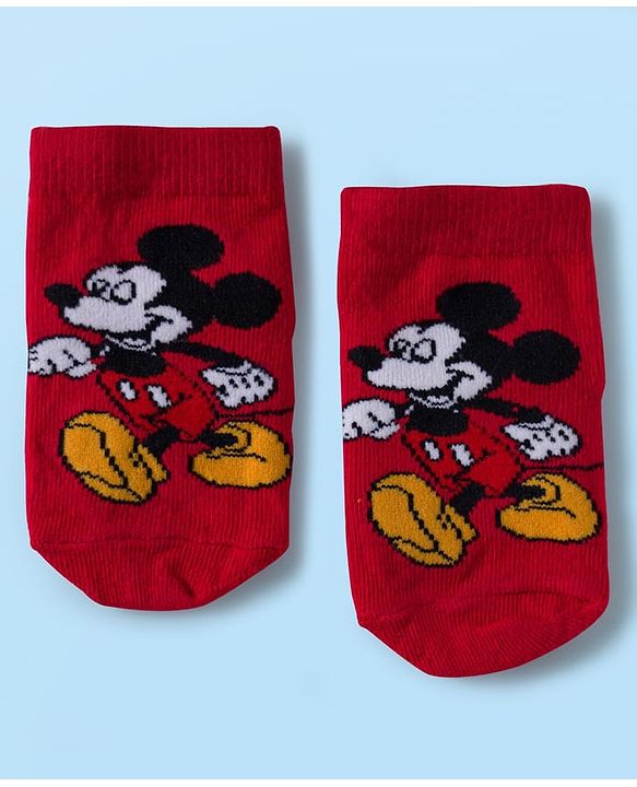 Cute Walk by Babyhug Disney Knit Ankle Length Antibacterial Socks with Mickey Mouse Graphic Pack of 5 - Red Black & White