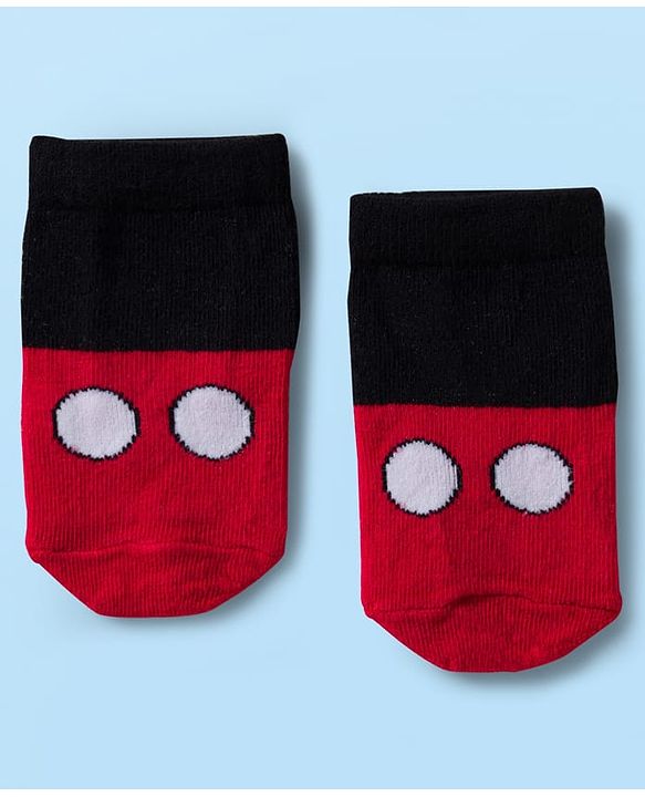 Cute Walk by Babyhug Disney Knit Ankle Length Antibacterial Socks with Mickey Mouse Graphic Pack of 5 - Red Black & White