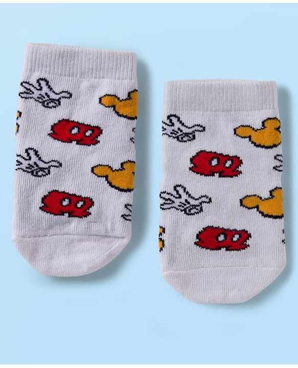 Cute Walk by Babyhug Disney Knit Ankle Length Antibacterial Socks with Mickey Mouse Graphic Pack of 5 - Red Black & White