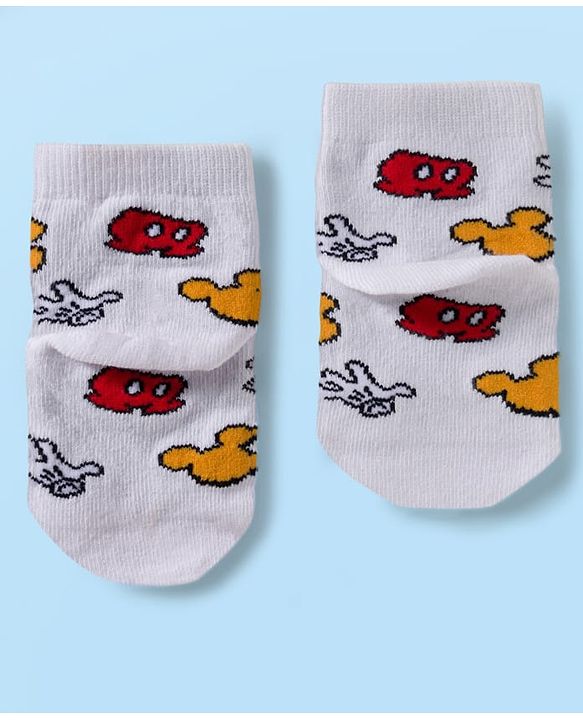 Cute Walk by Babyhug Disney Knit Ankle Length Antibacterial Socks with Mickey Mouse Graphic Pack of 5 - Red Black & White
