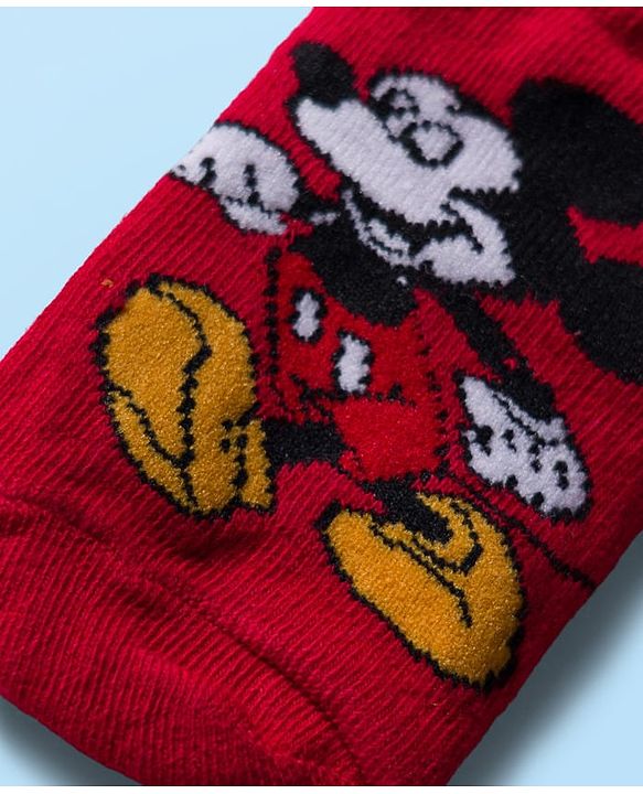 Cute Walk by Babyhug Disney Knit Ankle Length Antibacterial Socks with Mickey Mouse Graphic Pack of 5 - Red Black & White