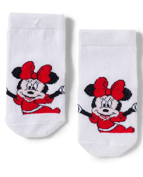 Cute Walk by Babyhug Disney Knit Ankle Length Antibacterial Socks with Minnie Mouse Graphic Pack of 3 - Pink Plum & White