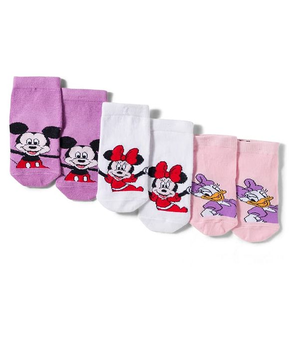 Cute Walk by Babyhug Disney Knit Ankle Length Antibacterial Socks with Minnie Mouse Graphic Pack of 3 - Pink Plum & White