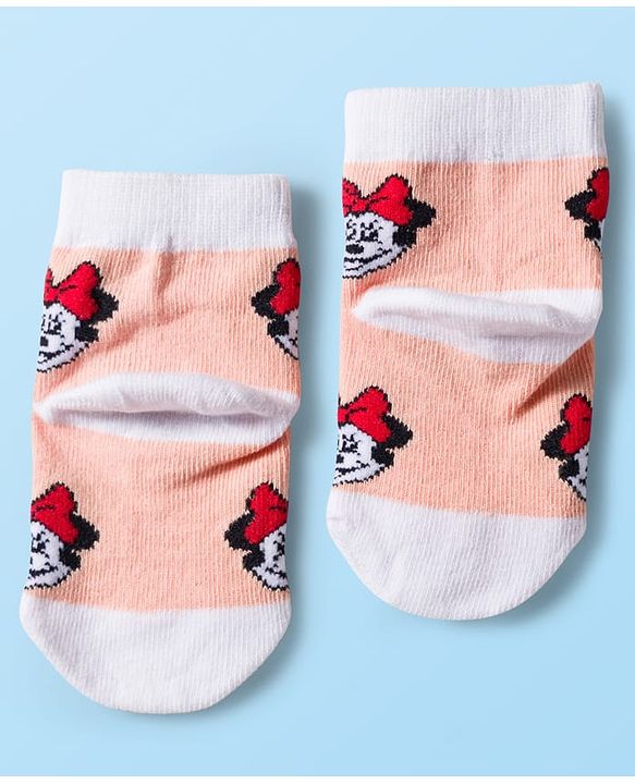 Cute Walk by Babyhug Disney Knit Ankle Length Antibacterial Socks with Minnie Mouse Graphic Pack of 5 - Red White & Navy Blue