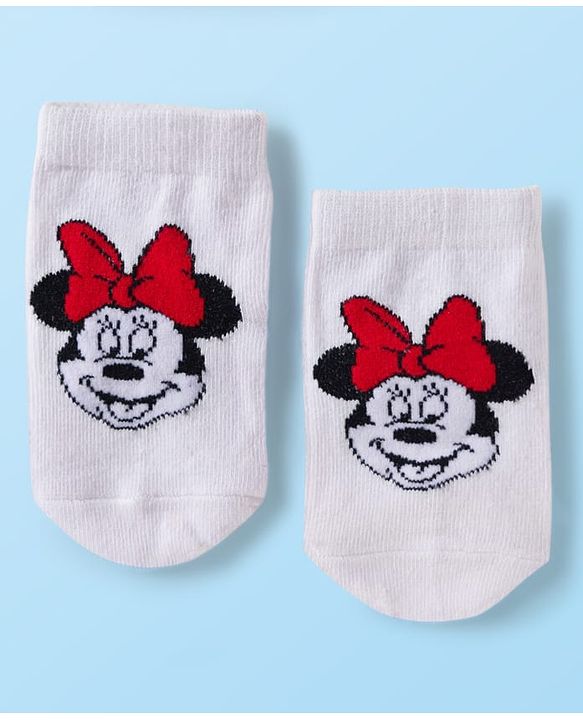 Cute Walk by Babyhug Disney Knit Ankle Length Antibacterial Socks with Minnie Mouse Graphic Pack of 5 - Red White & Navy Blue