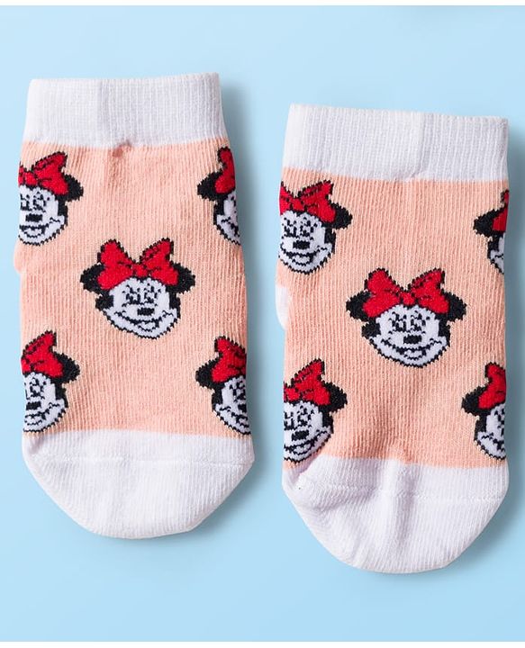 Cute Walk by Babyhug Disney Knit Ankle Length Antibacterial Socks with Minnie Mouse Graphic Pack of 5 - Red White & Navy Blue