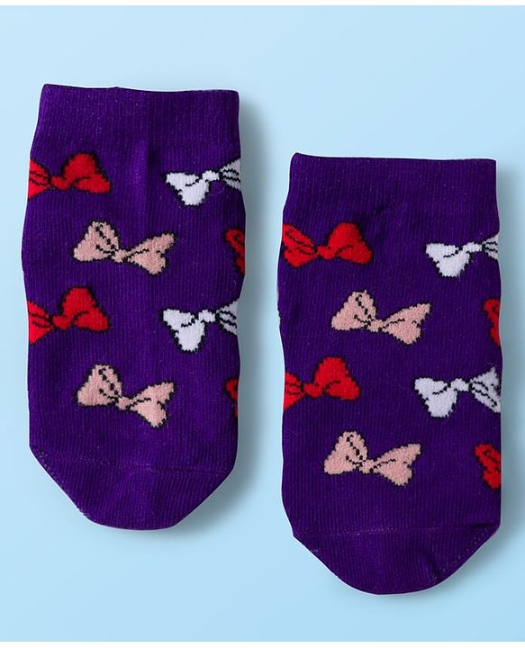 Cute Walk by Babyhug Disney Knit Ankle Length Antibacterial Socks with Minnie Mouse Graphic Pack of 5 - Red White & Navy Blue