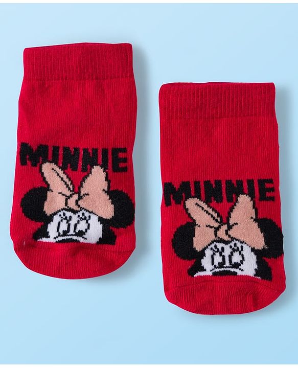 Cute Walk by Babyhug Disney Knit Ankle Length Antibacterial Socks with Minnie Mouse Graphic Pack of 5 - Red White & Navy Blue