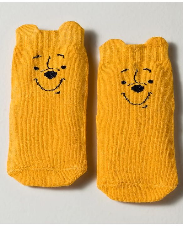 Cute Walk by Babyhug Disney Knit Ankle Length Antibacterial Socks with Winnie the Pooh Graphic Pack of 3 - White Yellow & Grey