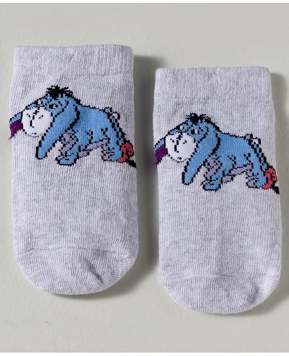 Cute Walk by Babyhug Disney Knit Ankle Length Antibacterial Socks with Winnie the Pooh Graphic Pack of 3 - White Yellow & Grey
