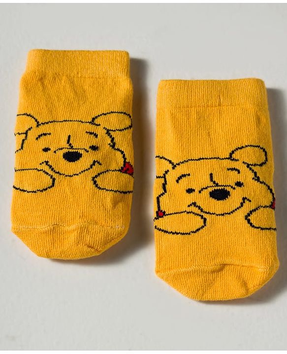 Cute Walk by Babyhug Disney Knit Ankle Length Antibacterial Socks with Winnie the Pooh Graphic Pack of 3 - Blue Yellow & Red