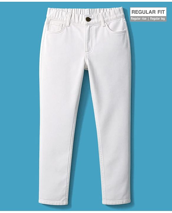 Pine Kids Denim Woven Full Length Washed Jeans - White
