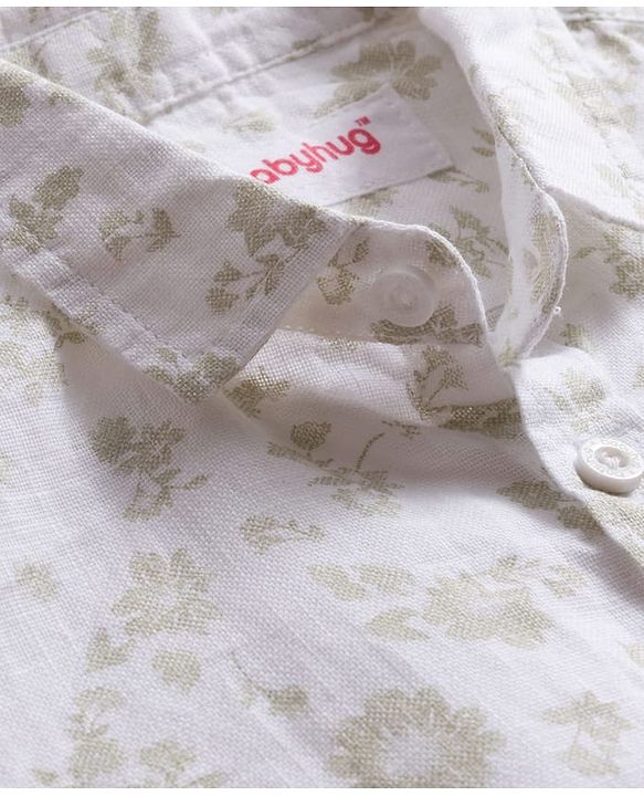 Babyhug Cotton Woven Half Sleeves Floral Printed Shirt & Shorts Set with Jacket - Light Green