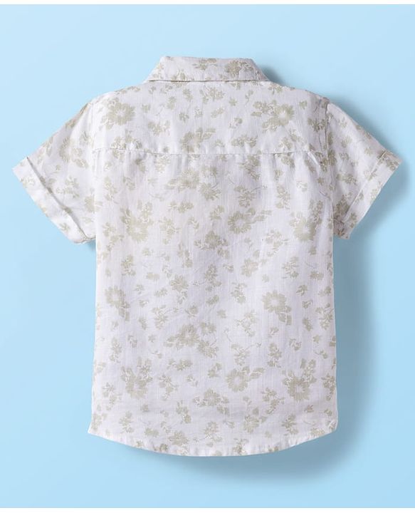 Babyhug Cotton Woven Half Sleeves Floral Printed Shirt & Shorts Set with Jacket - Light Green