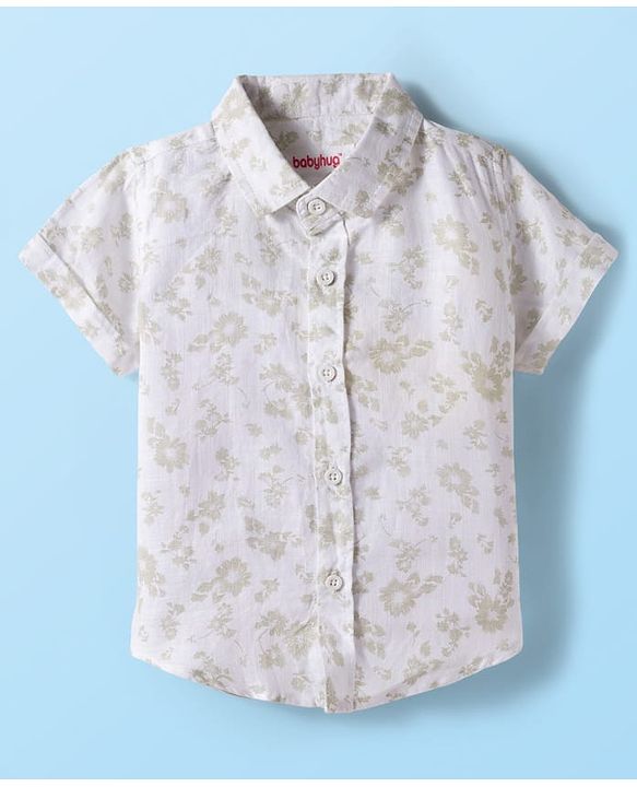 Babyhug Cotton Woven Half Sleeves Floral Printed Shirt & Shorts Set with Jacket - Light Green