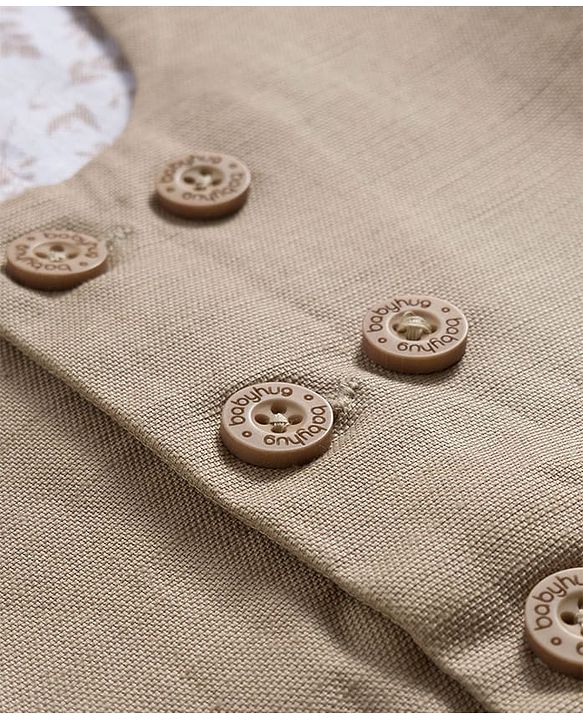 Babyhug Cotton Woven Half Sleeves Shirt & Shorts Set with Waistcoat & Leave Print - Tan & Beige