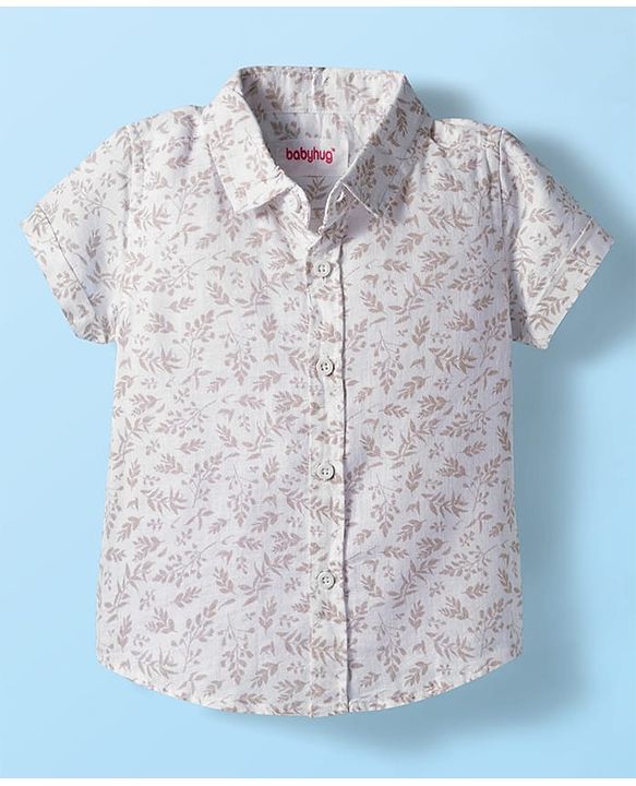 Babyhug Cotton Woven Half Sleeves Shirt & Shorts Set with Waistcoat & Leave Print - Tan & Beige