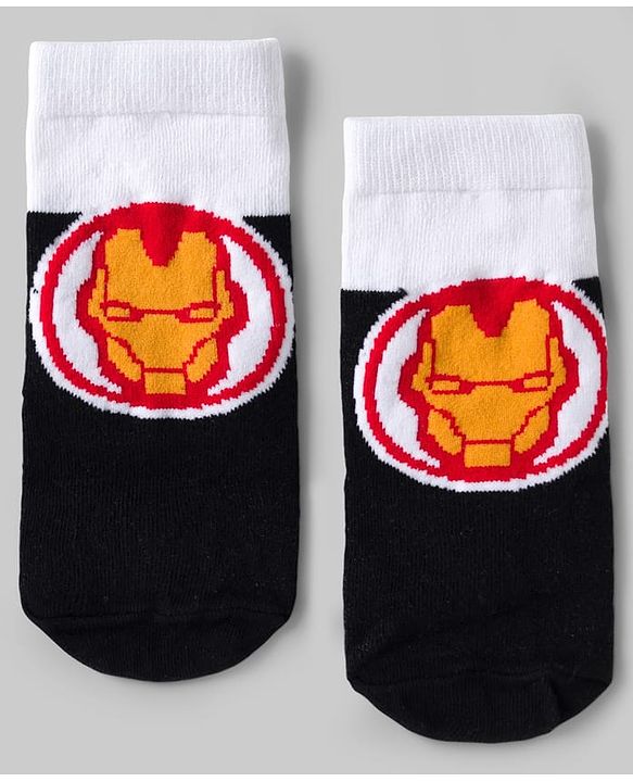 Pine Kids Marvel Knit Ankle Length Antibacterial Socks with Avengers Graphic Pack of 5 - White Yellow & B Lue