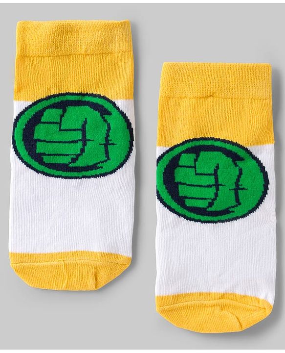 Pine Kids Marvel Knit Ankle Length Antibacterial Socks with Avengers Graphic Pack of 5 - White Yellow & B Lue