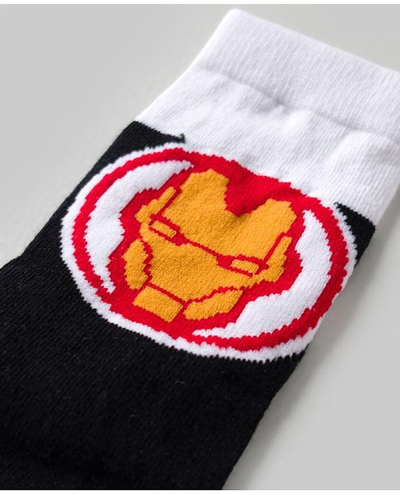 Pine Kids Marvel Knit Ankle Length Antibacterial Socks with Avengers Graphic Pack of 5 - White Yellow & B Lue