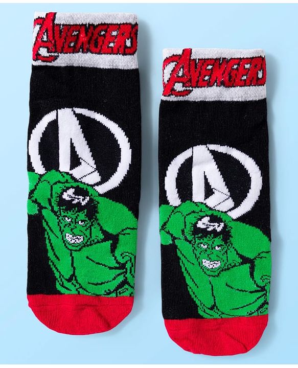 Pine Kids Marvel Knit Ankle Length Anti-Bacterial Socks with Avengers Graphic Pack of 3 - White & Black