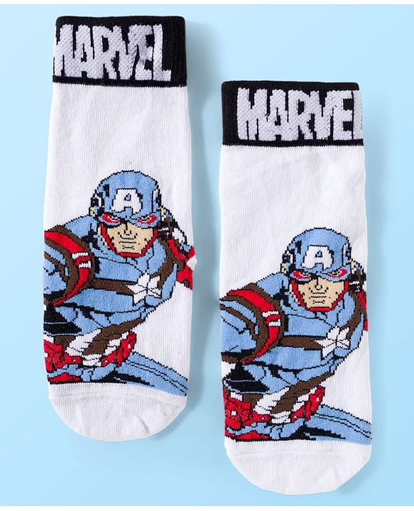 Pine Kids Marvel Knit Ankle Length Anti-Bacterial Socks with Avengers Graphic Pack of 3 - White & Black