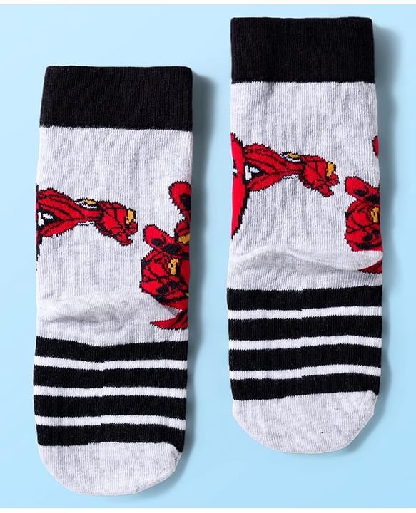 Pine Kids Marvel Knit Ankle Length Anti-Bacterial Socks with Avengers Graphic Pack of 3 - White & Black