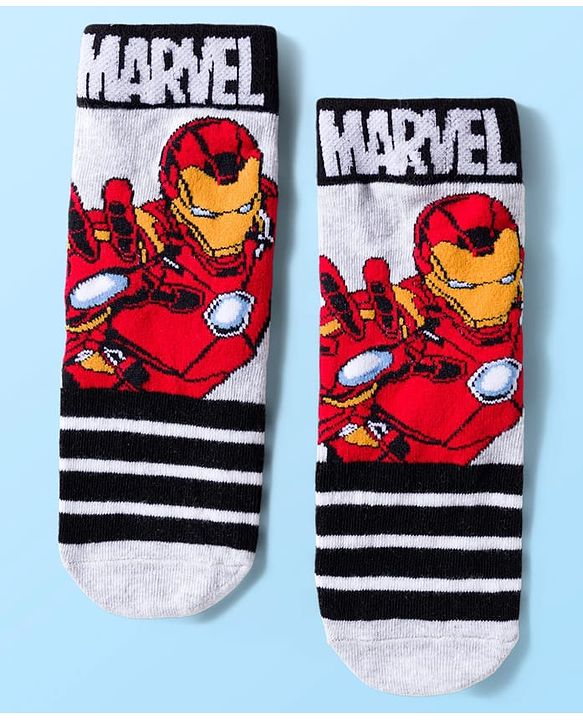 Pine Kids Marvel Knit Ankle Length Anti-Bacterial Socks with Avengers Graphic Pack of 3 - White & Black