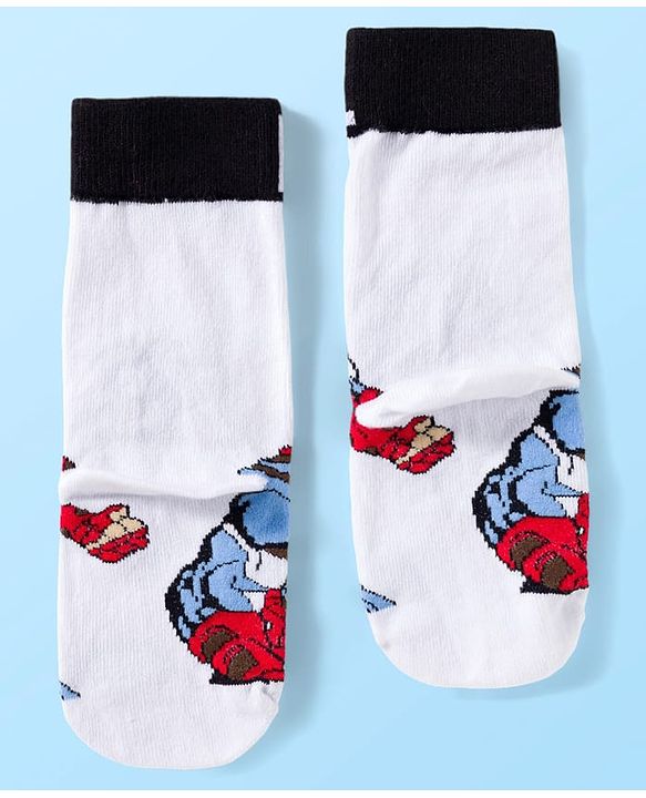 Pine Kids Marvel Knit Ankle Length Anti-Bacterial Socks with Avengers Graphic Pack of 3 - White & Black