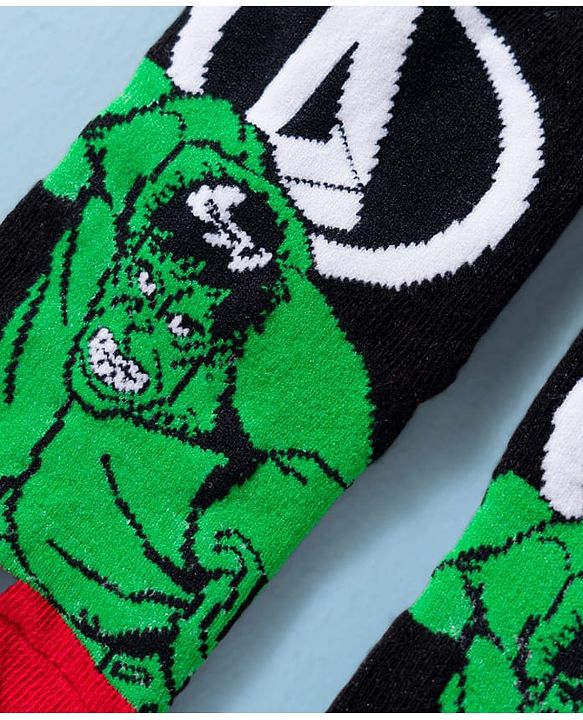 Pine Kids Marvel Knit Ankle Length Anti-Bacterial Socks with Avengers Graphic Pack of 3 - White & Black