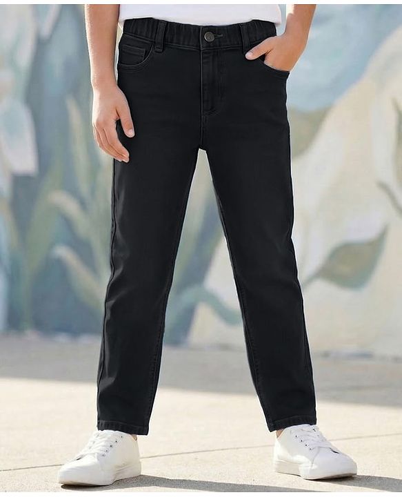 Pine Kids Denim Woven Full Length Washed Jeans - Black