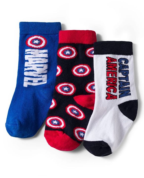 Pine Kids Marvel Knit Ankle Length Antibacterial Socks with Avengers Graphic Pack of 3 - Navy Blue White & Red