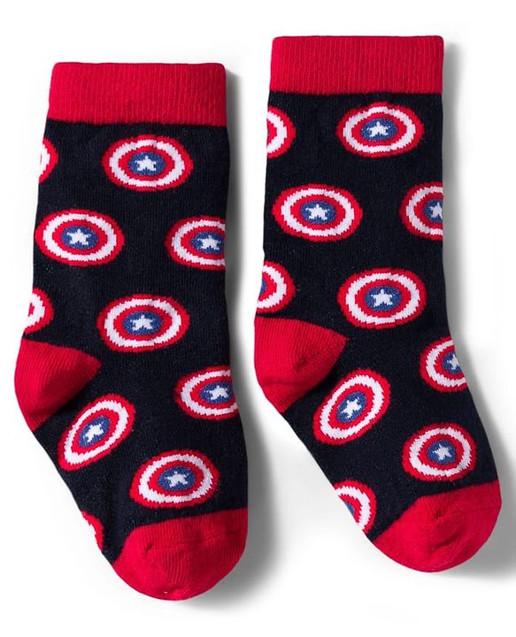 Pine Kids Marvel Knit Ankle Length Antibacterial Socks with Avengers Graphic Pack of 3 - Navy Blue White & Red