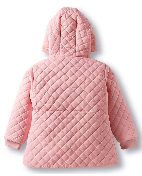 Babyhug Woven Full Sleeves Solid Color Hooded Quilted Jacket - Pink