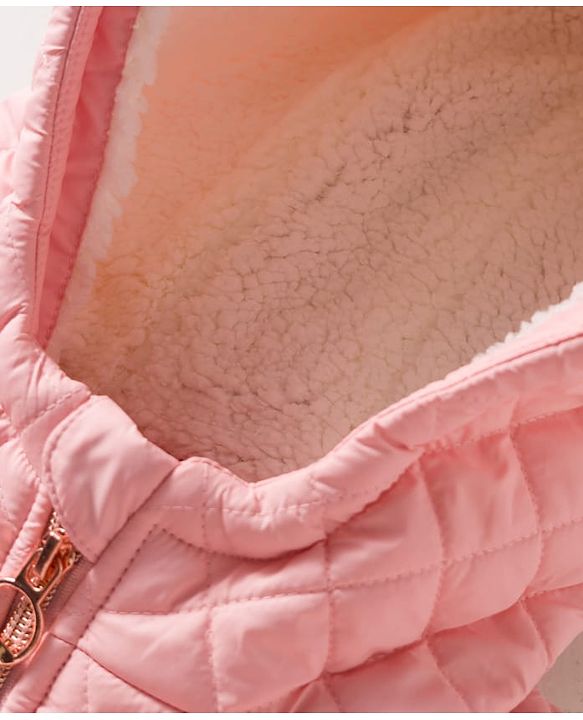 Babyhug Woven Full Sleeves Solid Color Hooded Quilted Jacket - Pink
