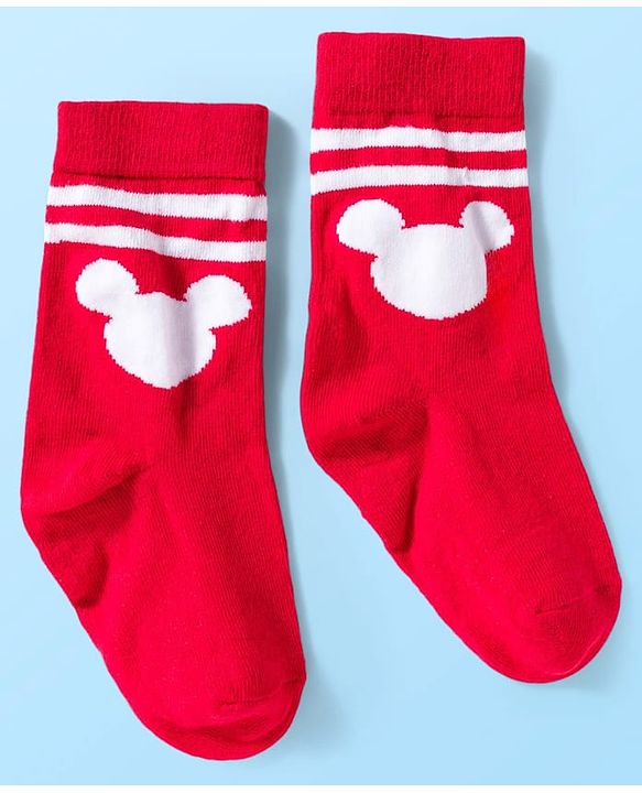 Pine Kids Disney Knit Ankle Length Anti-Bacterial Socks with Mickey Mouse Graphic Pack of 3 - Red & White