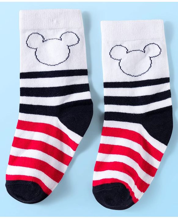 Pine Kids Disney Knit Ankle Length Anti-Bacterial Socks with Mickey Mouse Graphic Pack of 3 - Red & White