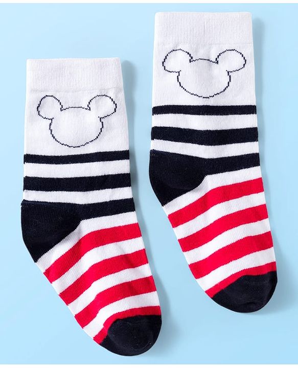Pine Kids Disney Knit Ankle Length Anti-Bacterial Socks with Mickey Mouse Graphic Pack of 3 - Red & White