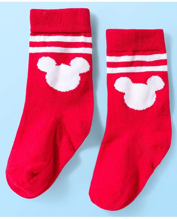 Pine Kids Disney Knit Ankle Length Anti-Bacterial Socks with Mickey Mouse Graphic Pack of 3 - Red & White