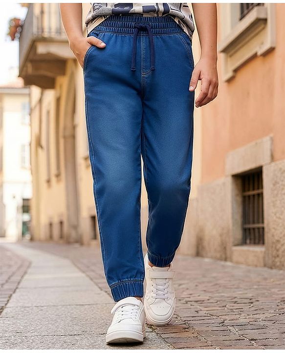 Pine Kids Denim Woven Full Length Washed Jeans - Blue