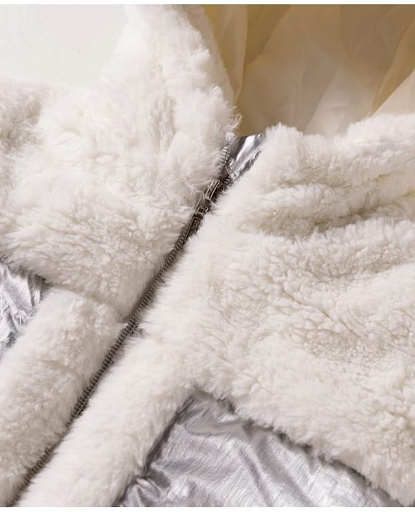 Babyhug Knit Full Sleeves Solid Hooded Padded Jacket With Fur Detailing - Silver