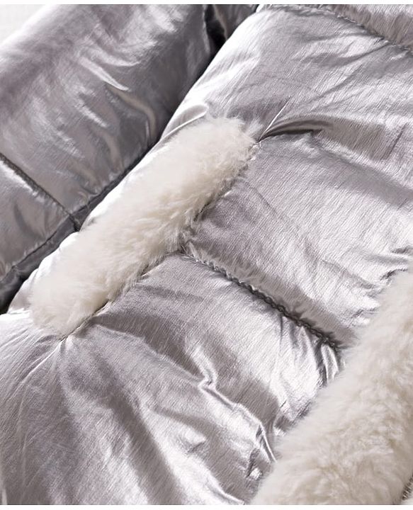 Babyhug Knit Full Sleeves Solid Hooded Padded Jacket With Fur Detailing - Silver