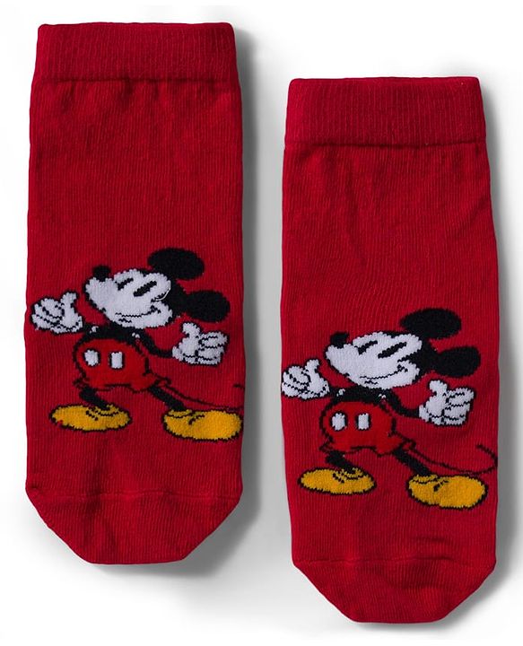 Pine Kids Disney Knit Ankle Length Antibacterial Socks with Mickey Mouse Graphic Pack of 5 - Grey Red & White