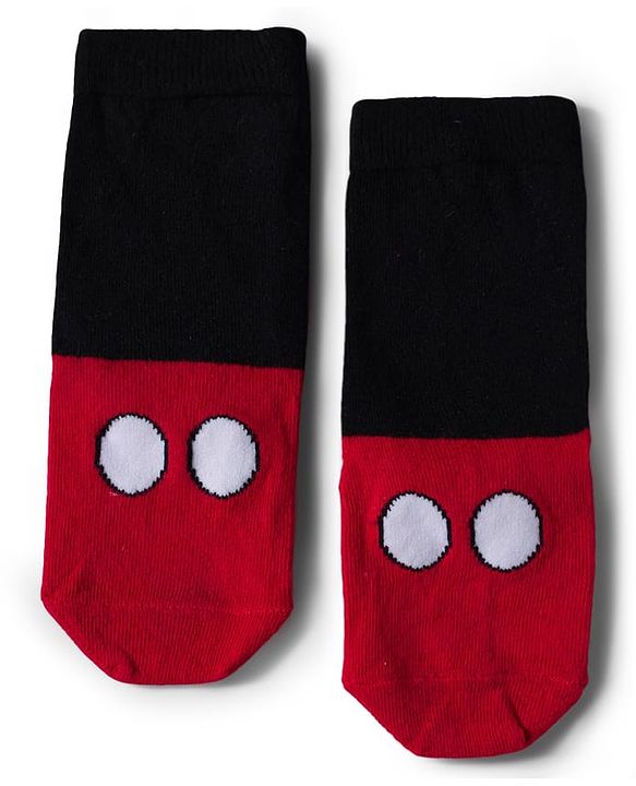 Pine Kids Disney Knit Ankle Length Antibacterial Socks with Mickey Mouse Graphic Pack of 5 - Grey Red & White