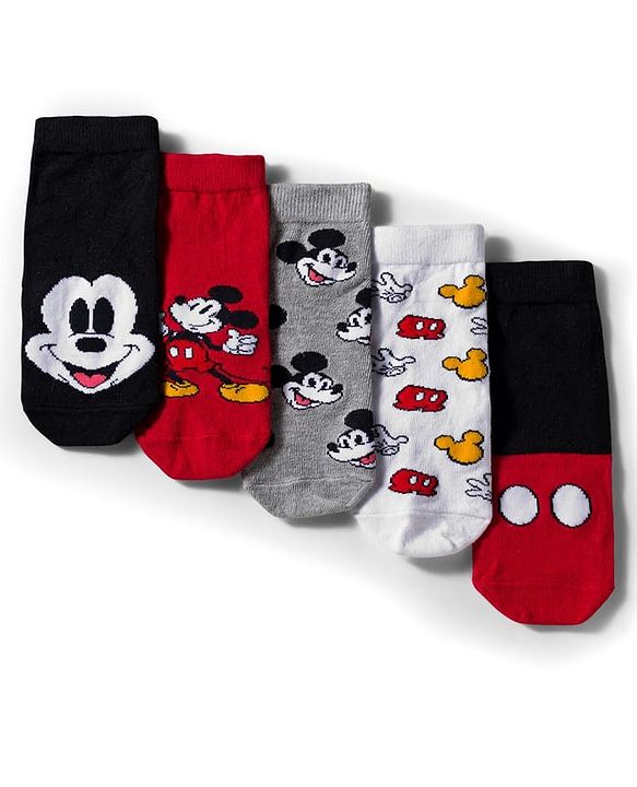 Pine Kids Disney Knit Ankle Length Antibacterial Socks with Mickey Mouse Graphic Pack of 5 - Grey Red & White