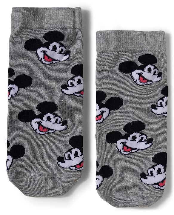 Pine Kids Disney Knit Ankle Length Antibacterial Socks with Mickey Mouse Graphic Pack of 5 - Grey Red & White