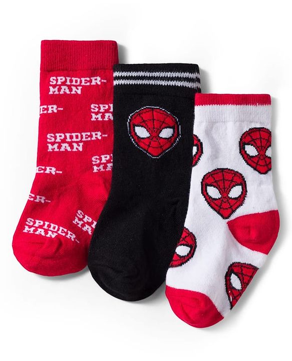Pine Kids Marvel Knit Ankle Length Antibacterial Socks with Spider-Man Graphic Pack of 3 - Red Black & White