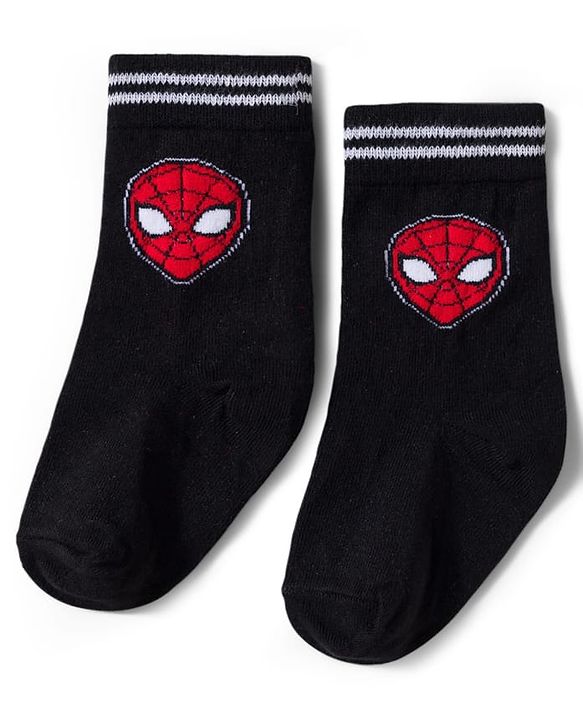 Pine Kids Marvel Knit Ankle Length Antibacterial Socks with Spider-Man Graphic Pack of 3 - Red Black & White