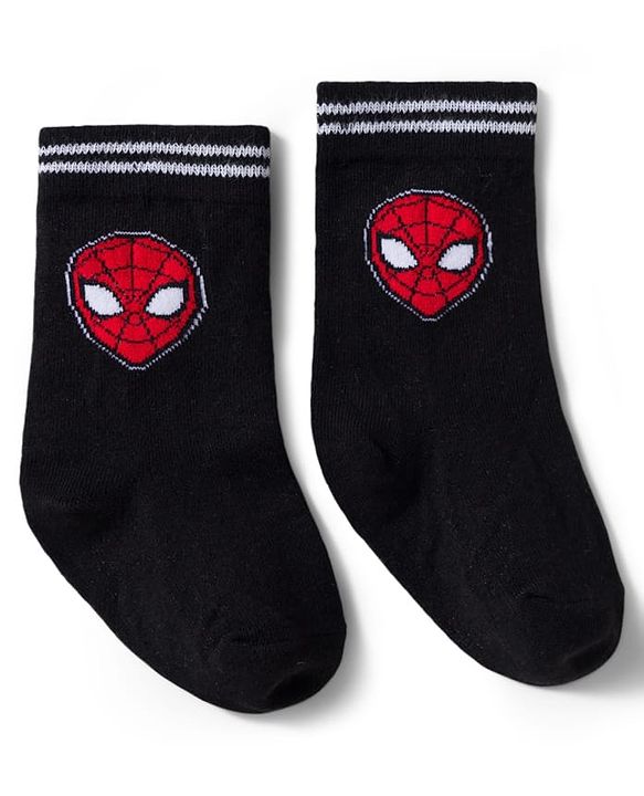 Pine Kids Marvel Knit Ankle Length Antibacterial Socks with Spider-Man Graphic Pack of 3 - Red Black & White