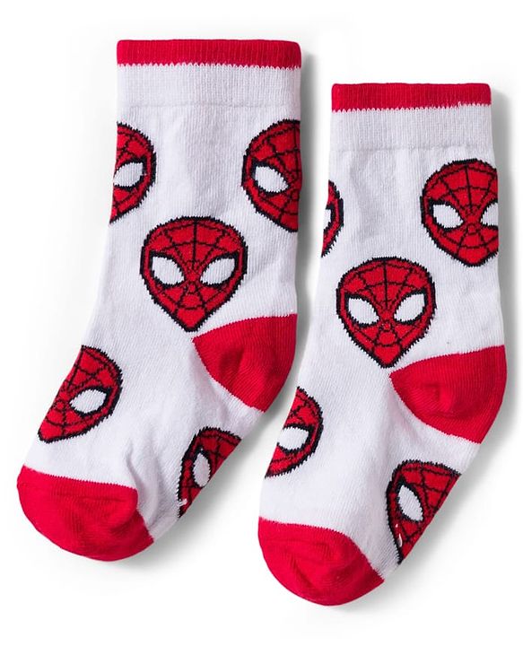Pine Kids Marvel Knit Ankle Length Antibacterial Socks with Spider-Man Graphic Pack of 3 - Red Black & White
